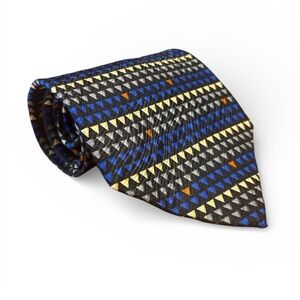 Stylish Geometric Tie in Blue, Yellow, and Black
